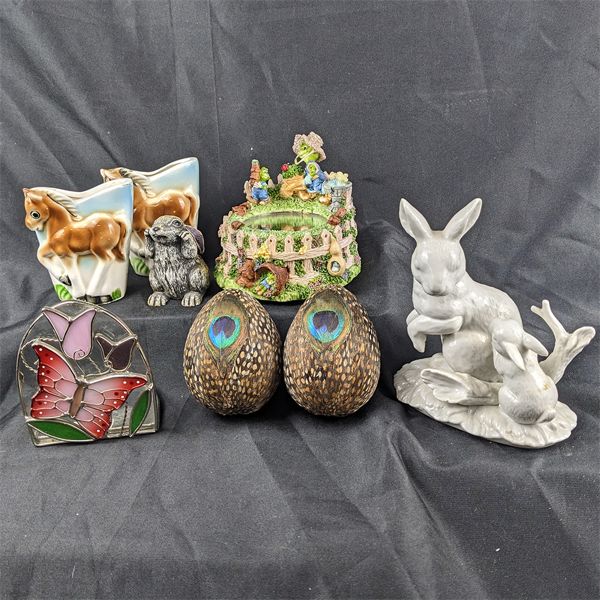 Lot of Whimsical Porcelain & Ceramic Animals + Resin Music Display