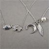 Image 1 : Set of 2 Sterling Silver Necklaces with Elephant, Feather & Moon Charms