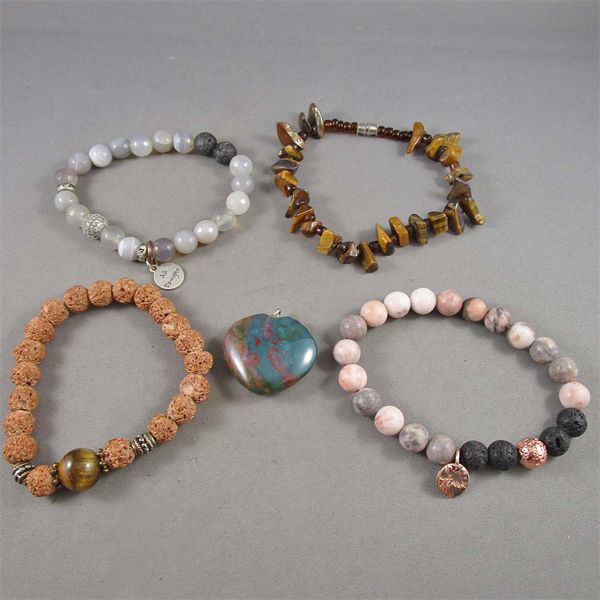 Set of 4 Gemstone Bracelets & Ocean Jasper Pendant