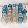 Image 1 : Lot of 23 Vintage Electrical Insulators - Aqua Blue and Clear Glass
