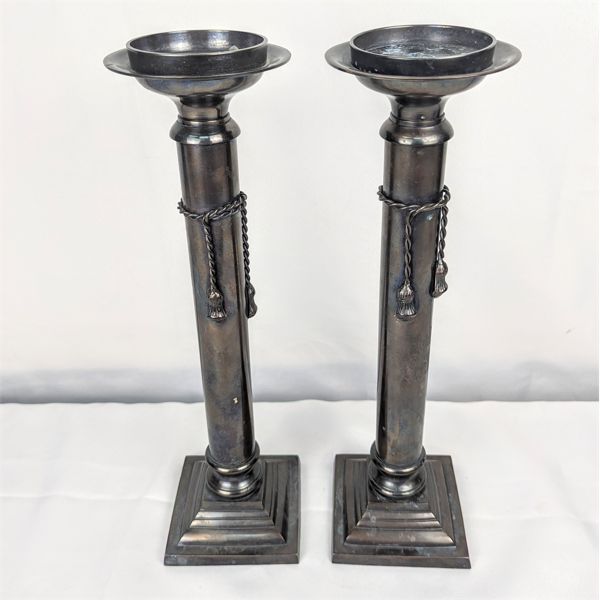 Set of 2 Large Brass Candle Holders 15.5  Tall