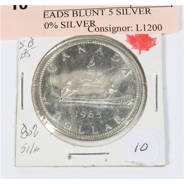 1965 SM BEADS BLUNT 5 SILVER DOLLAR 80% SILVER