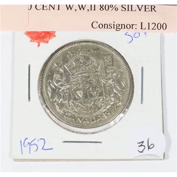 1952 50 CENT W,W,II 80% SILVER