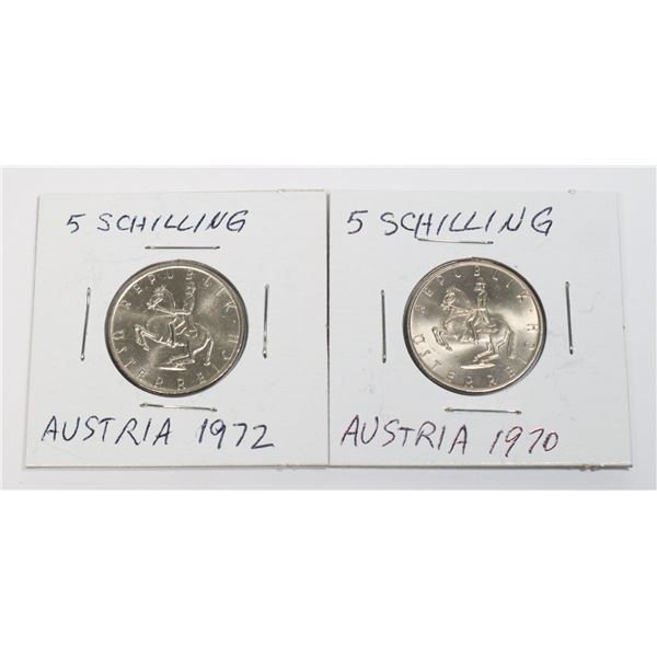 1970 AND 1972 AUSTRIA 5 SHILLING COINS