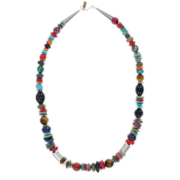 Navajo Singer Sterling Silver Multi Stone Necklace