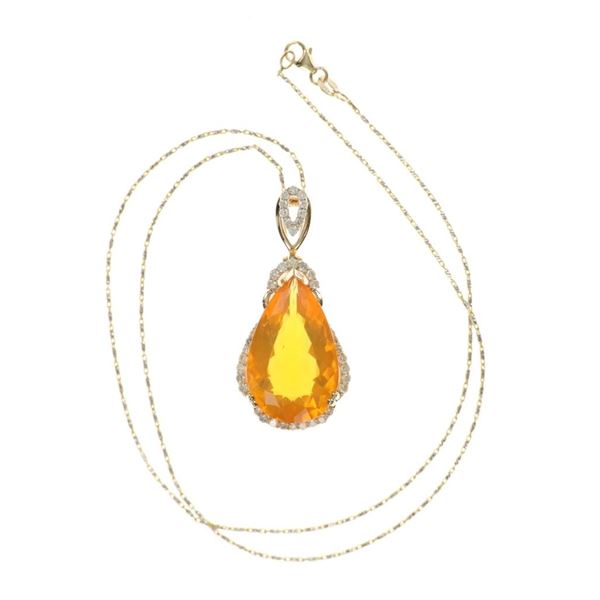 13.75ct Fire Opal Diamond & 14k Gold Necklace