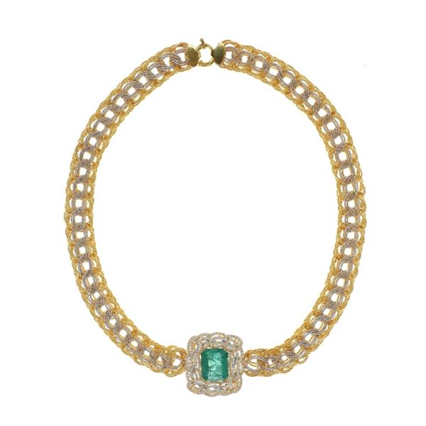 Glamorous Emerald Diamond & 14k Two Tone Necklace