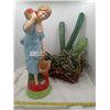 Image 1 : Stone Lady Statue 28H & Homemade Silk Cactus Plant