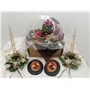 Image 1 : Floral Arrangement In Fish Bowl, 2 Gel Candles With Holder & Floral Art