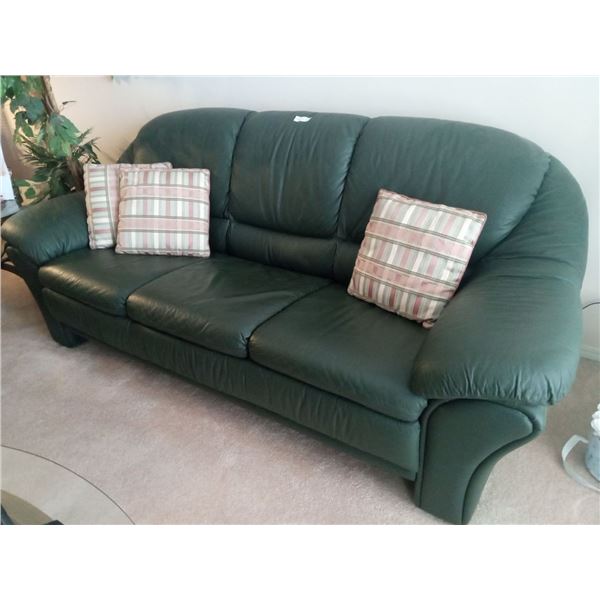 Forest Green Leather Couch From Finesse Furniture 81Wx26Dx32H