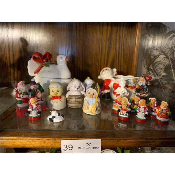 4 Character Bells, Ceramic, Made By Jasco In Taiwan & Multiple Christmas Decor