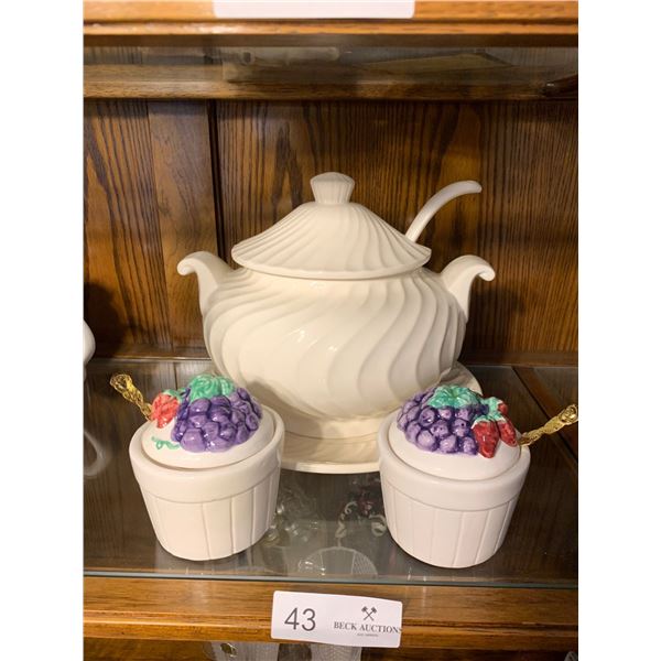 Soup Serving Bowl With Gold Like Spoons