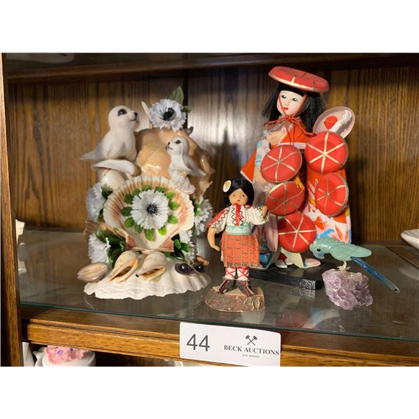 Oriental Collectible Decor, Amethyst Rock With Gem Stone Parrot & More