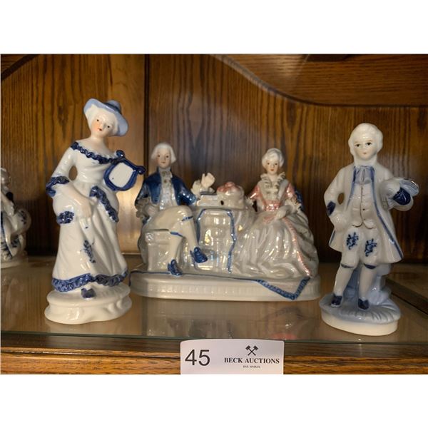 Victorian Porcelain Figurines With Blue & White Glaze