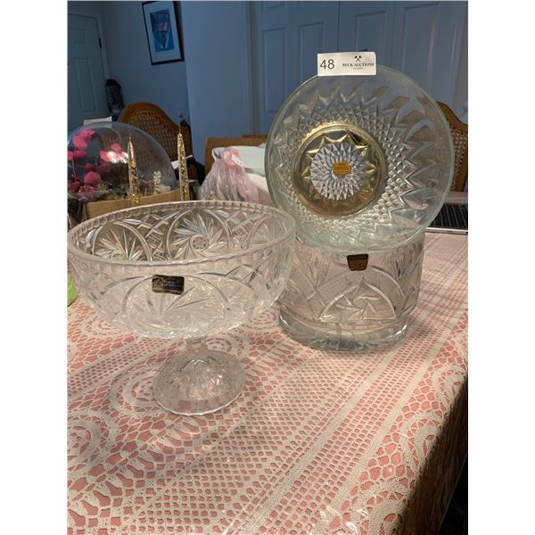 3 Large Crystal Bowls, Centerpiece Style