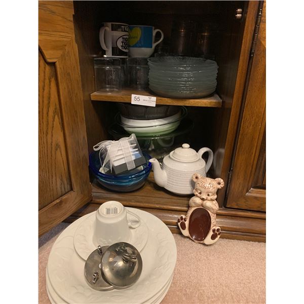 Assorted Kitchenware - Tumbler Glasses, Side Plate, Tea Pot, Mixing Bowls & Teddy Bear Spoon Holder