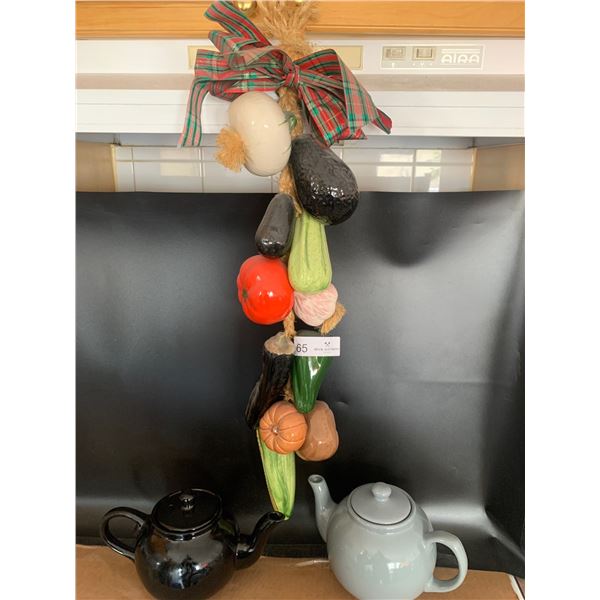 Artificial Fruit Hanging Decor & 2 Tea Pots