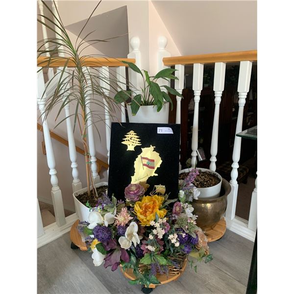 Velvet With Brass Lebanon Map, 3 Live Plants, 1 Artificial Plant & Stands