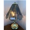 Image 1 : Brass & Tinted Vintage Glass Touch Lamp