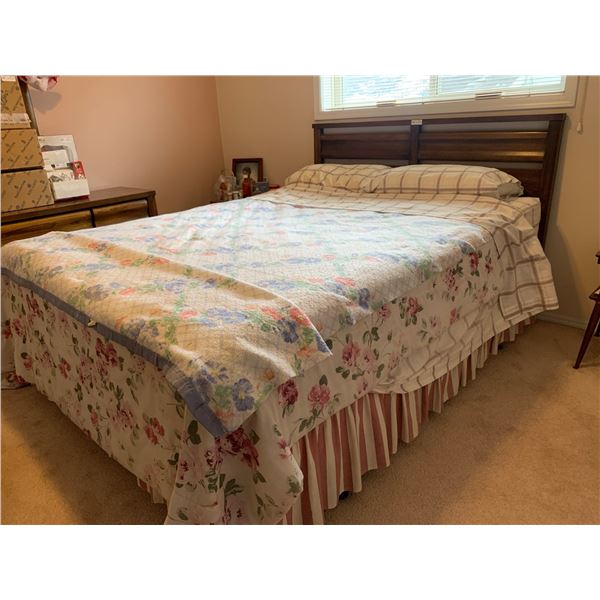 Oak Queen Size Headboard, Frame & Serta Mattress - Bought From Campbell Furniture 61Wx42H