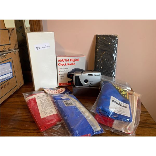Citizen AM/FM Digital Clock Radio, Assorted Banners & Flags, & Ultronic Panoramic Camera