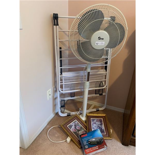 Super Fan, AM/FM Clock Radio, 2 Portraits 9Wx11H, & Drying Rack