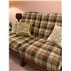 Image 2 : Mid Century Modern Checkered Love Seat - Oak Base & Pillows Included 55Wx33Dx31H