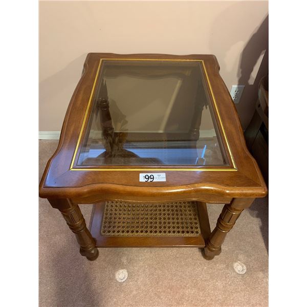 Solid Oak & Glass Antique Side Table 28Wx22Dx22H