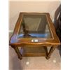 Image 1 : Solid Oak & Glass Antique Side Table 28Wx22Dx22H