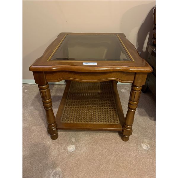 Solid Oak & Glass Antique Side Table 28Wx22Dx22H