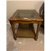 Image 1 : Solid Oak & Glass Antique Side Table 28Wx22Dx22H