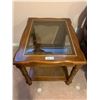 Image 2 : Solid Oak & Glass Antique Side Table 28Wx22Dx22H