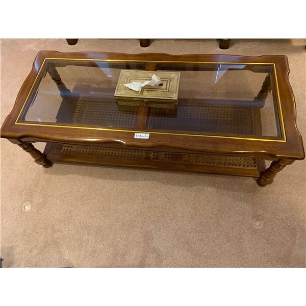 Solid Oak & Glass Antique Coffee Table 52Wx23Dx16H