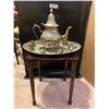 Image 1 : Old Fashion Pewter Tea Set & Mini Table (12Wx11Dx15H)