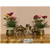 Image 2 : 2 Brass Camels, Decorative Plate, & 2 Floral Arrangements
