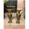 Image 2 : Large Decorative Floral Arrangement 25H & 2 Antique Brass Vases