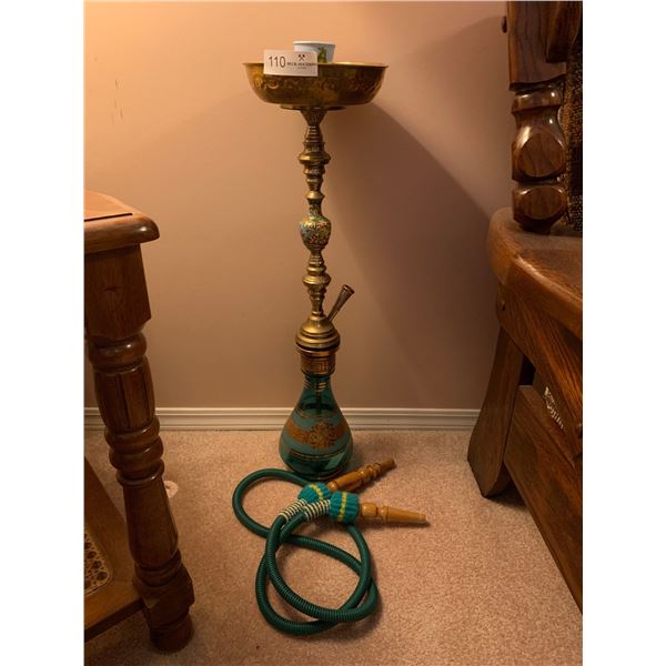 Blue Crystal And Brass Hookah With Attachment & Hose