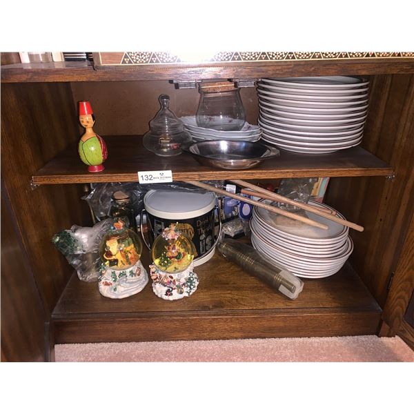 Assorted Bar Glassware, Serving Plates, Snow Globes, & More