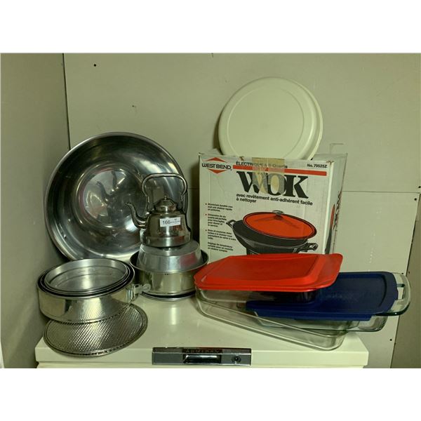 Pyrex Casserole Dishes, Electric Wok, Multiple Size Baking Pans, Tupperware Serving Platter & More