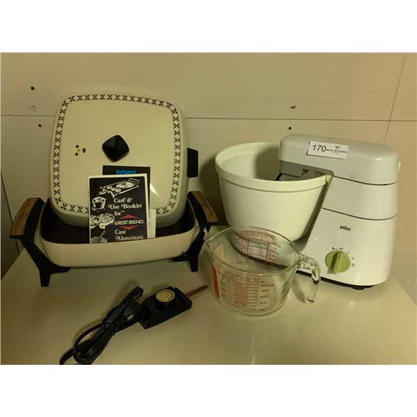 Braun Mixer, Electric Frying Pan, & Pyrex Measuring Cup