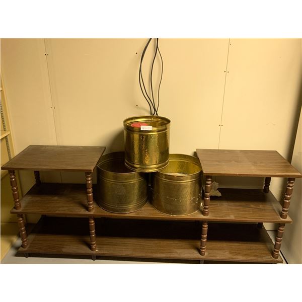 3 Brass Pots & Vintage One Of A Kind Large Table 72Wx16Dx29H