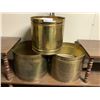 Image 2 : 3 Brass Pots & Vintage One Of A Kind Large Table 72Wx16Dx29H