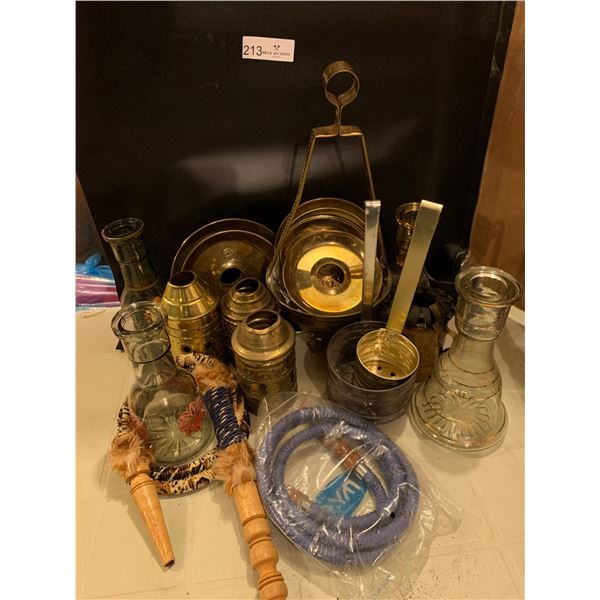 Assortment Of Hookah Parts - Hoses, Glass Bases & More