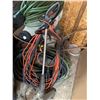 Image 3 : Assortment Of Hoses, Extention Cords, Weed Whacker, & Wheelbarrow