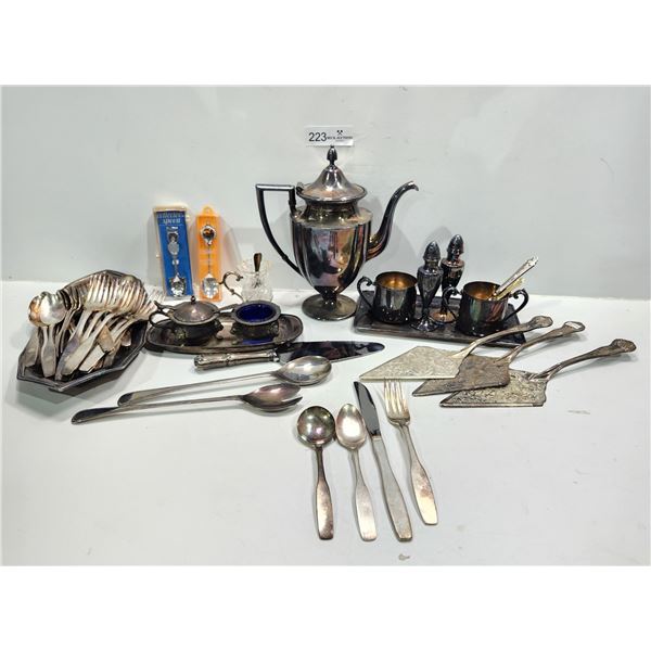 Assorted Vintage Silver & Silver Plated Serveware, incl. 12 Place Utensil Set
