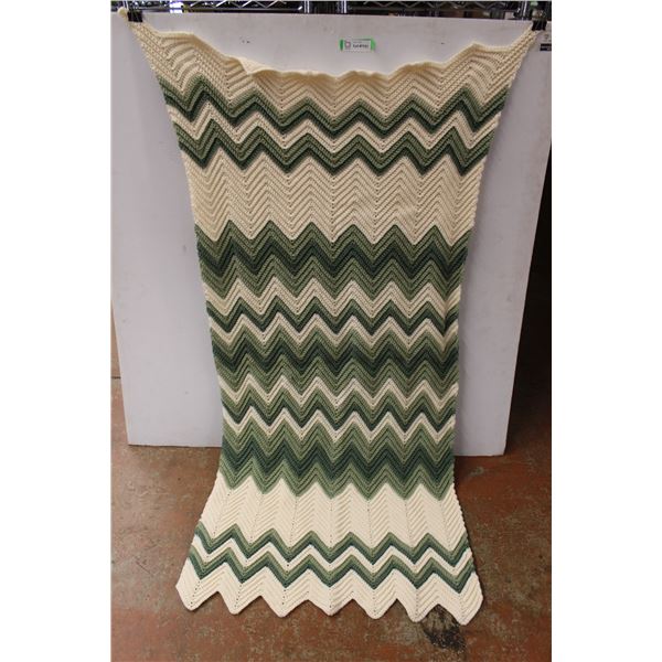 New Large Afghan - Green and Cream