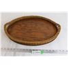 Image 1 : Wicker and Wood Serving Tray - 14" x 20"