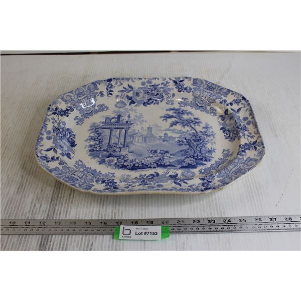 Blue Transfer Morea Stone China Dish - Circa 1880, 12 1/2" x 17"