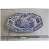 Image 1 : Blue Transfer Morea Stone China Dish - Circa 1880, 12 1/2" x 17"