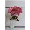 Image 1 : Victorian Pink Ruffled Bride's Basket with Stand